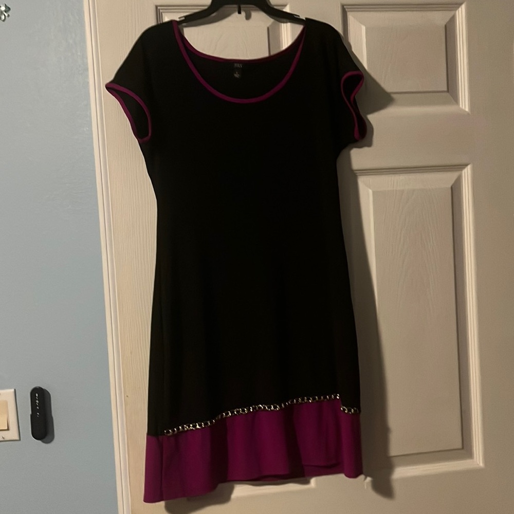 Black and Pink Dress with Beaded Trim